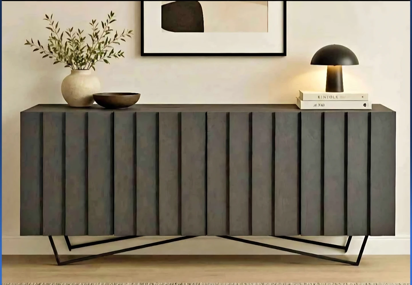 Dark Grey Ribbed Sideboard Console Table