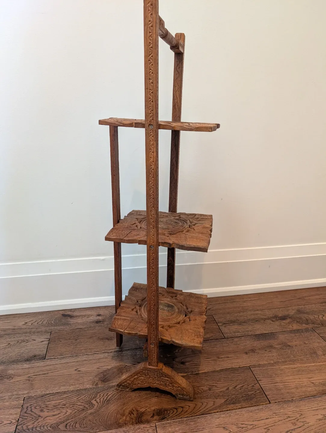 Vintage Anglo Indian Hand Carved Wood 3 Tier Shelf Stand - photo 3