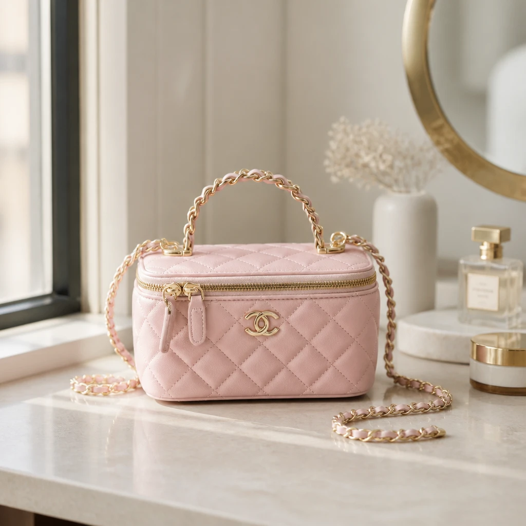 Chanel Vanity Case Bag Pink Quilted Lambskin Leather