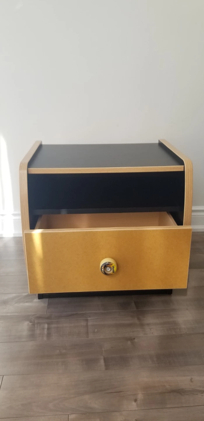 Black and Wood Nightstand with Drawer