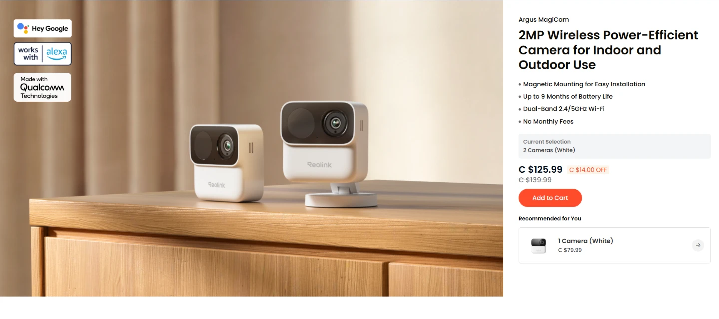 Reolink Argus 2MP Wireless Camera (2 Pack) - photo 2