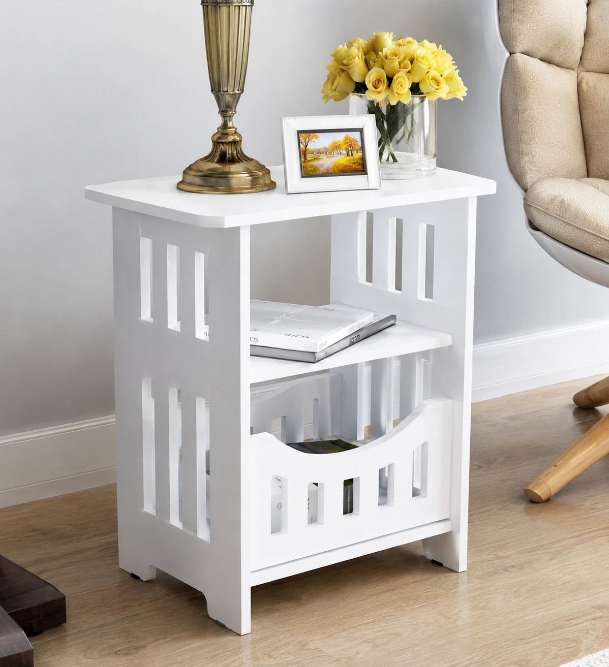 White Side Table with Shelf