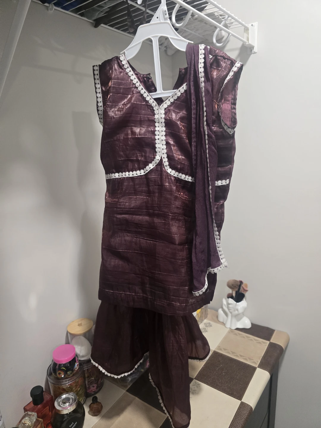 Burgundy Shalwar Kameez Suit with Scarf