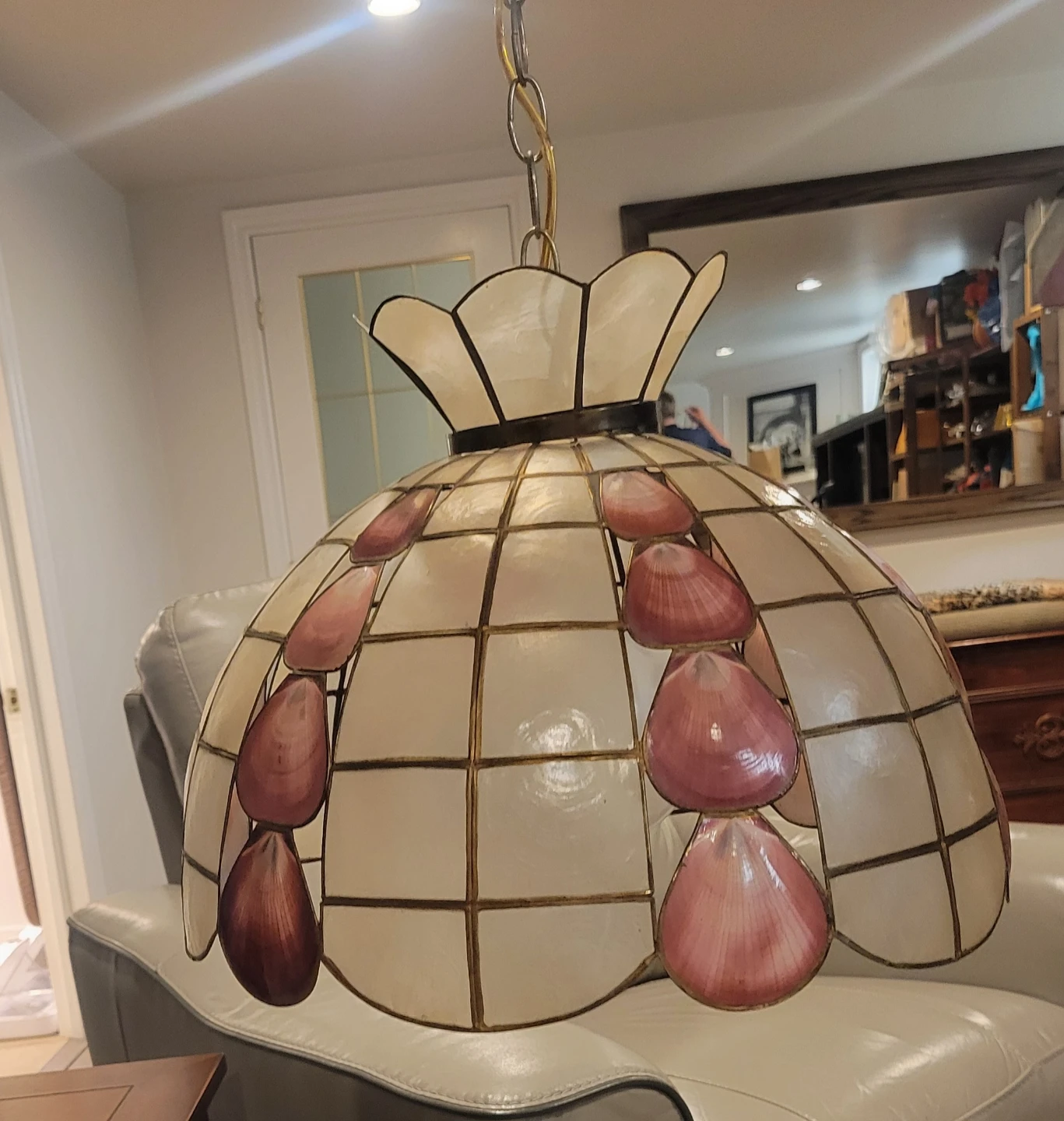 Just plug in!Vintage Capiz Shell Swag light. Coastal