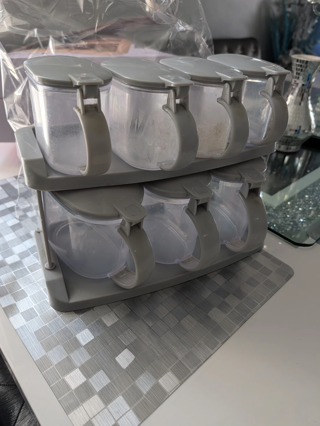 Set of 6 Grey Spice Jars with Stand