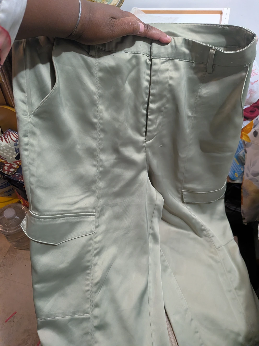 House of Harlow 1960 Sage Green Satin Cargo Pants