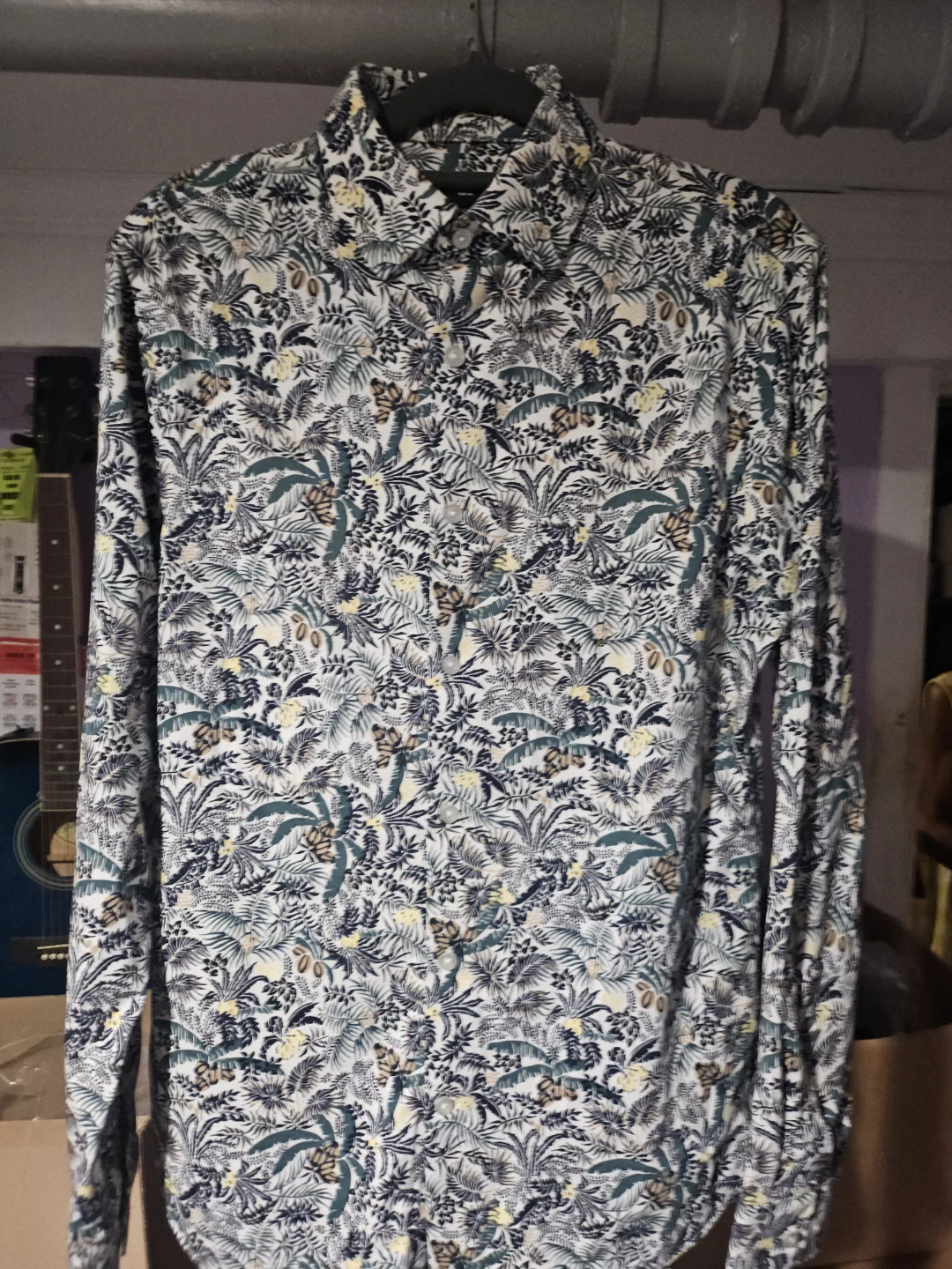 Express Men's Tropical Print Long Sleeve Button-Up Shirt - XS