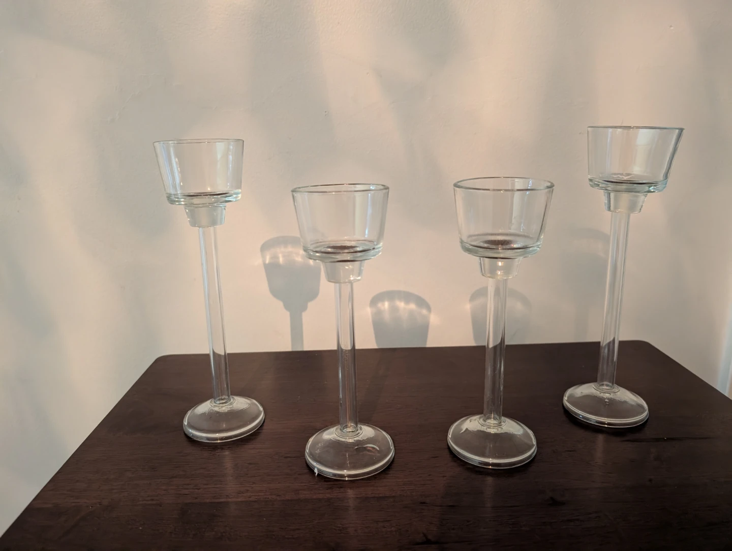 Set of 4 Clear Glass Pedestal Candle Holders