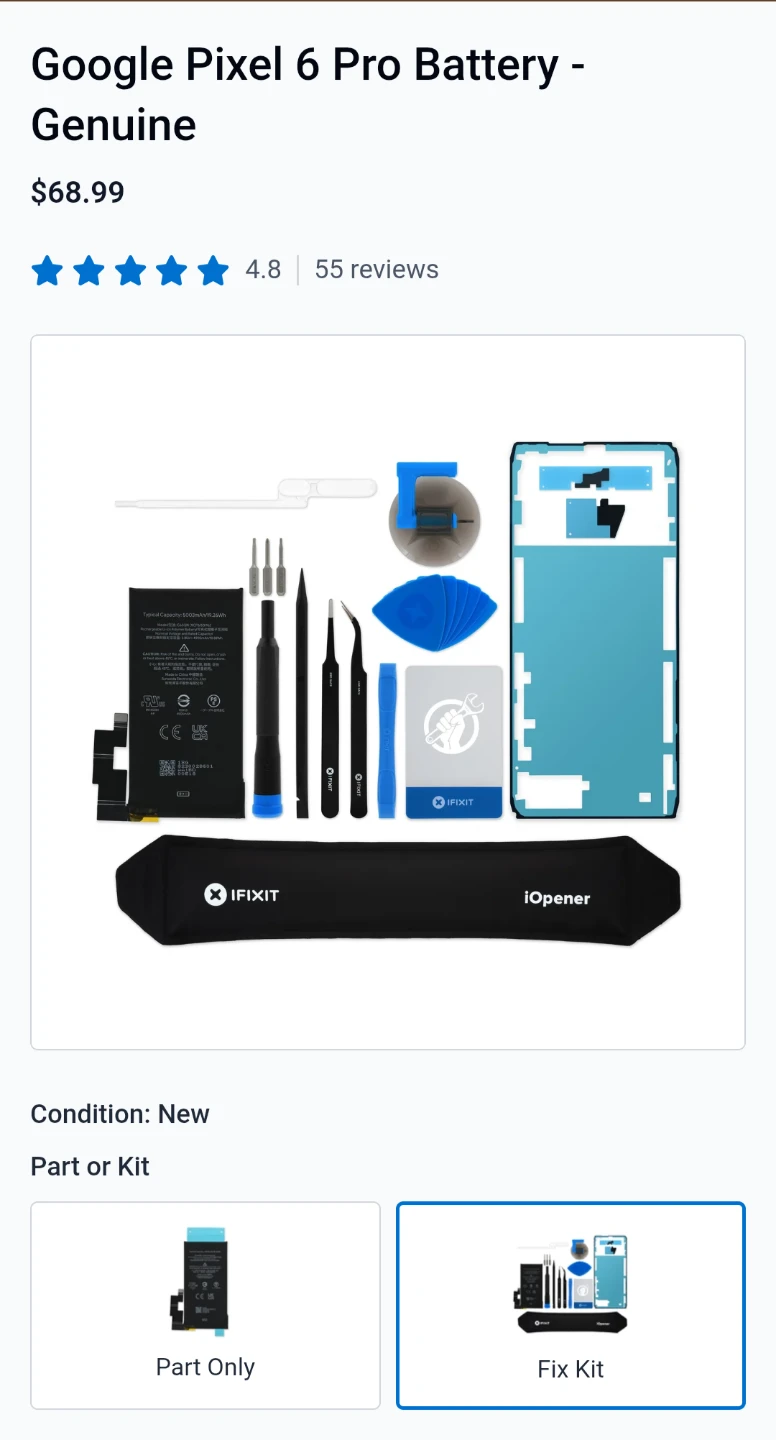 Ifixit Google Pixel 6 Pro Replacement Battery, Tools
