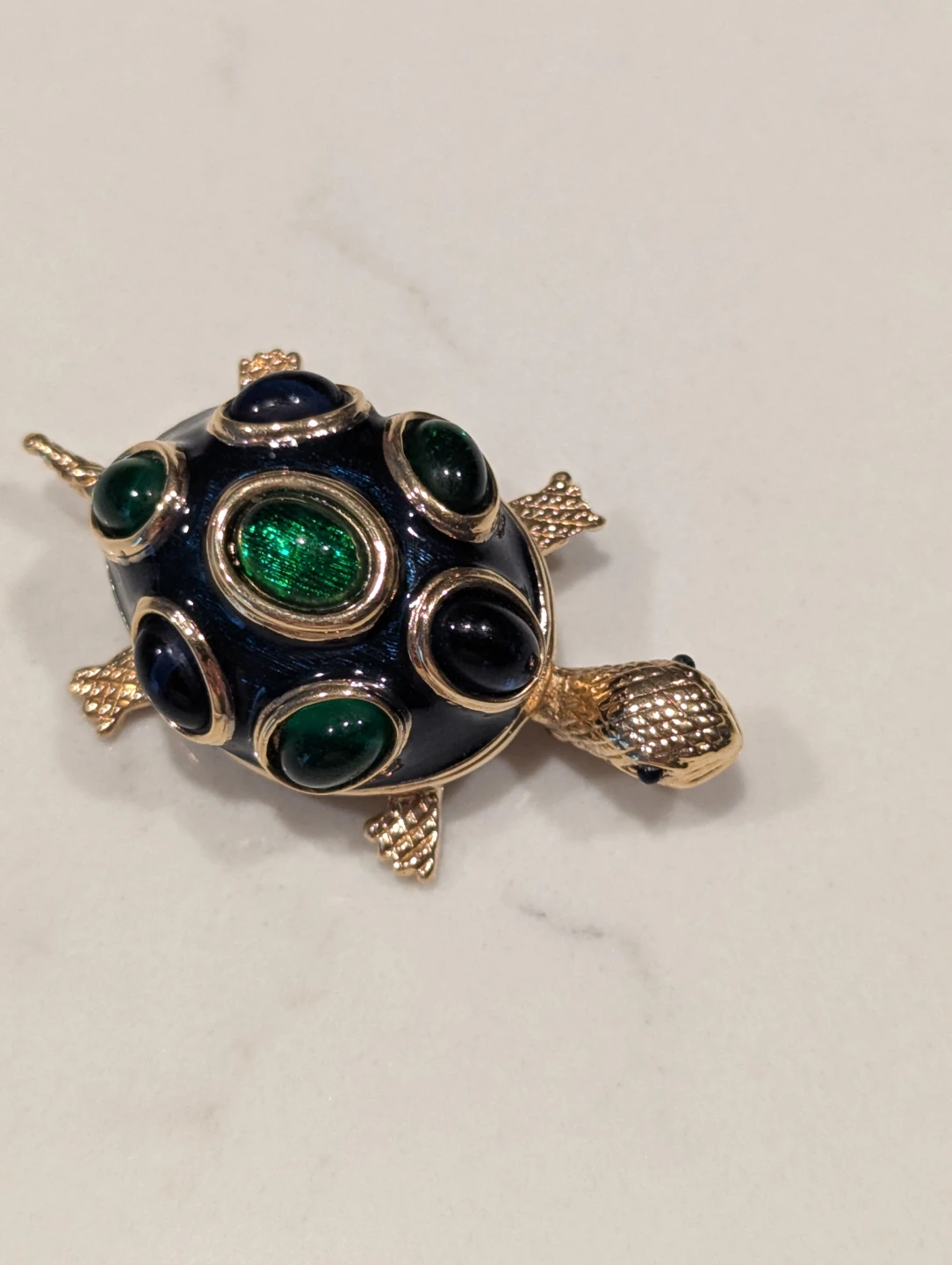 D'Orlan turtle Brooch with Blue and Green Gems