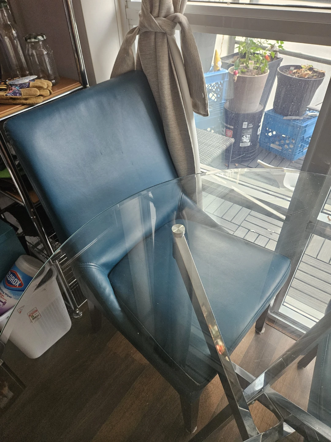 Glass Top Dining Table with Teal Chairs - photo 2