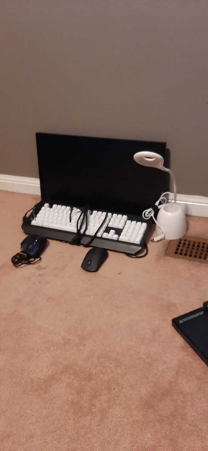 White Mechanical Keyboard with Gaming Mice and Desk Lamp