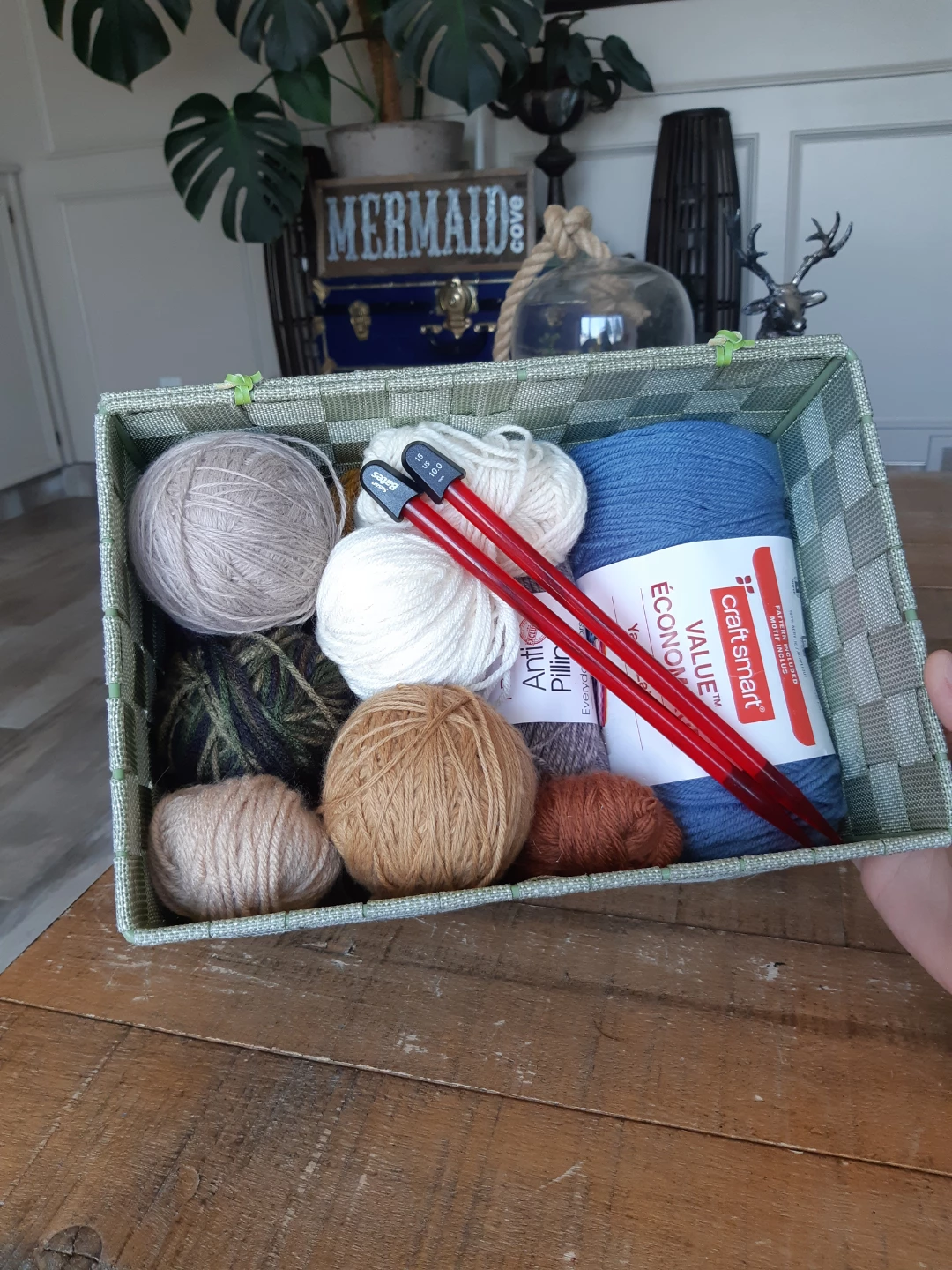 Yarn and knitting needles basket bundle