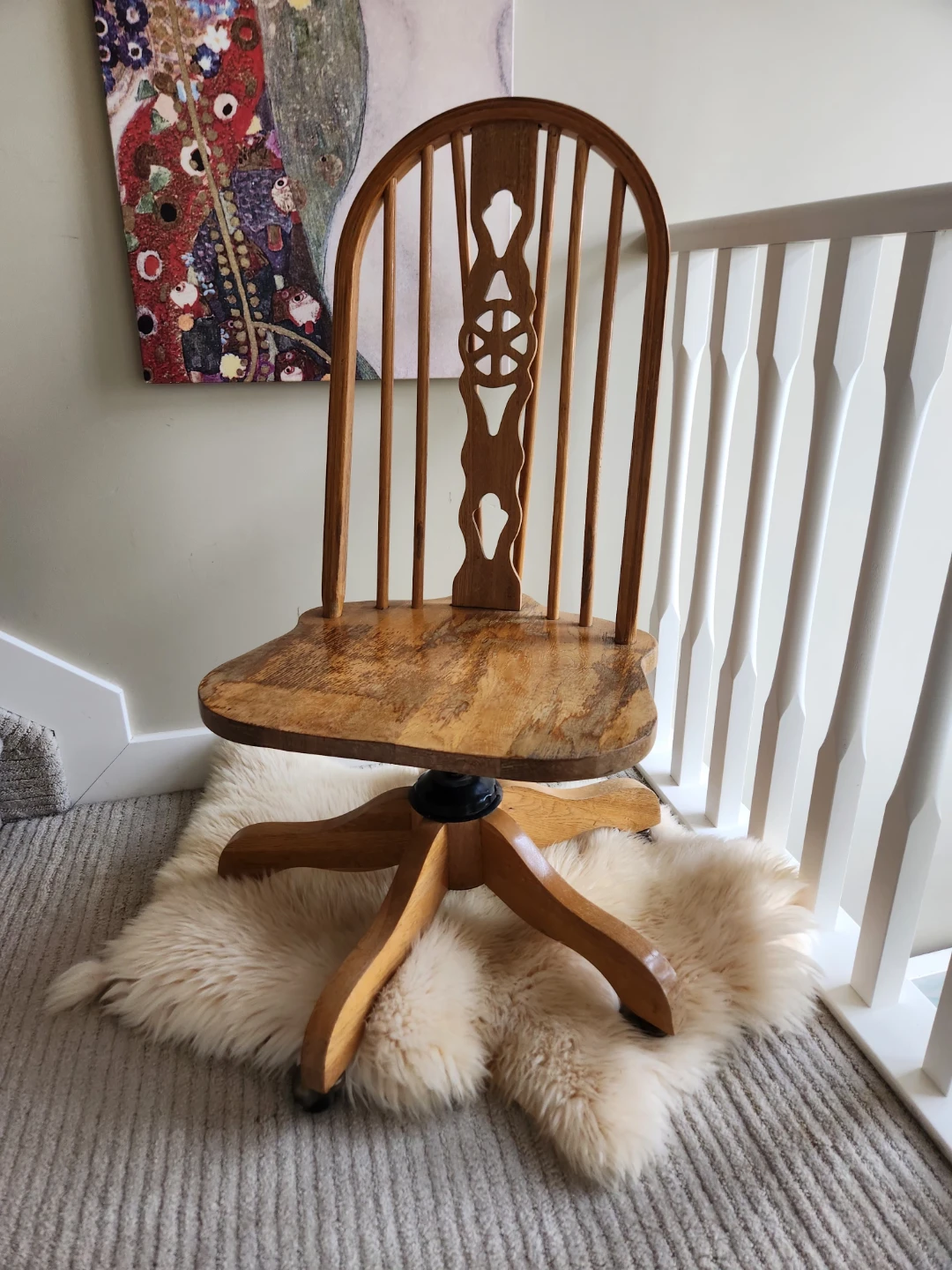 RARE ANTIQUE Wooden Swivel Desk Chair circa 1940S - photo 5