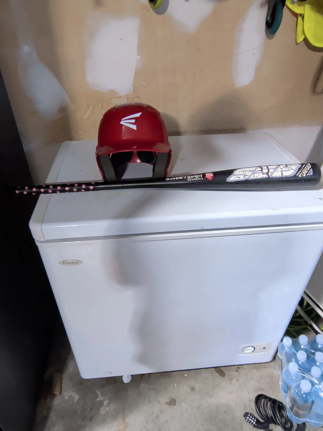 Easton Red Baseball Helmet and Sweet Spot Bat plastic