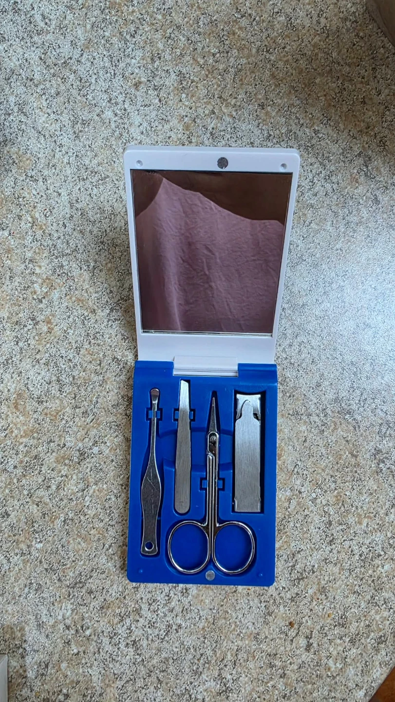 Blue 4-Piece Manicure Set with Mirror