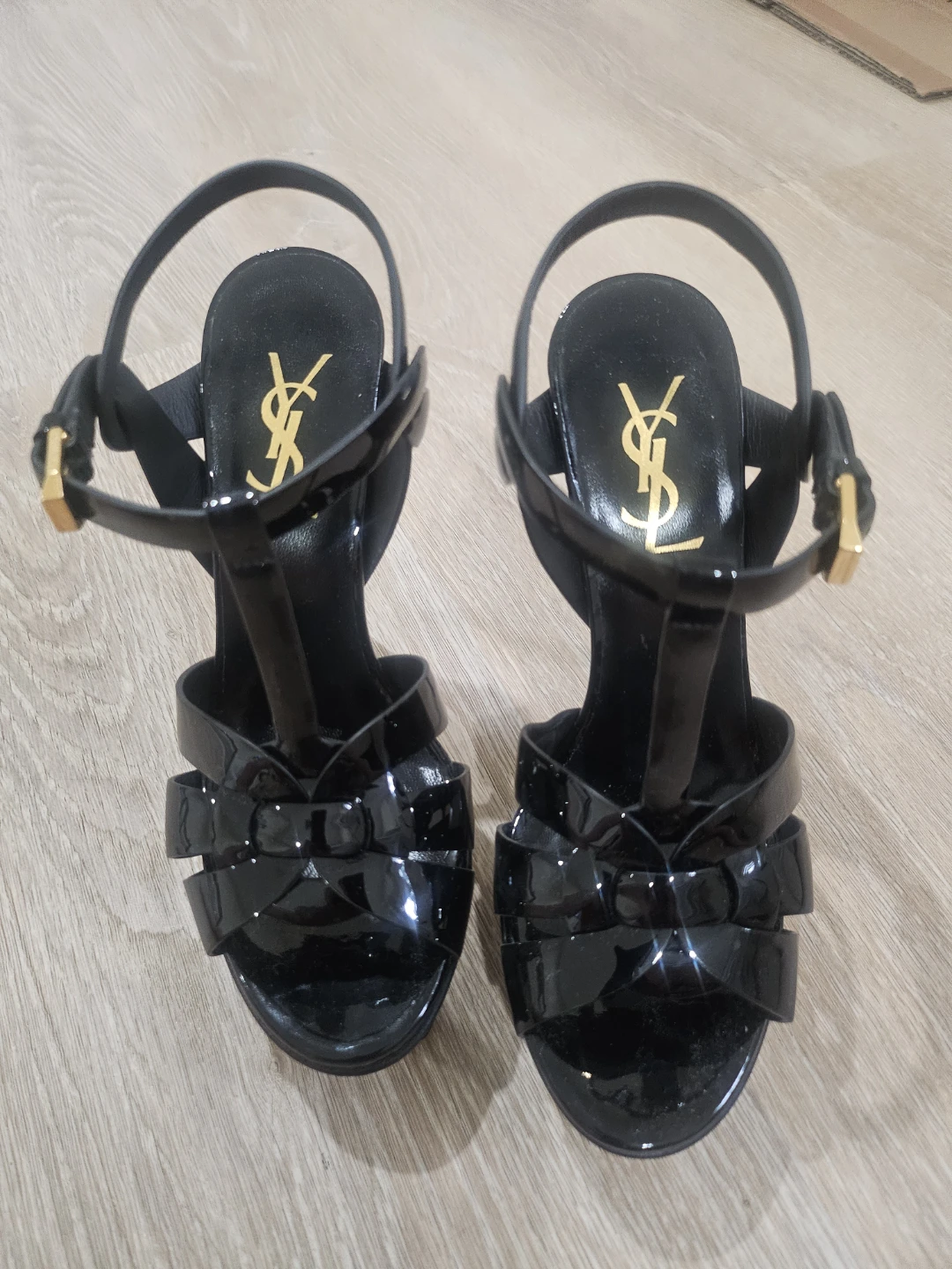 Yves Saint Laurent Black Patent Tribute Sandals