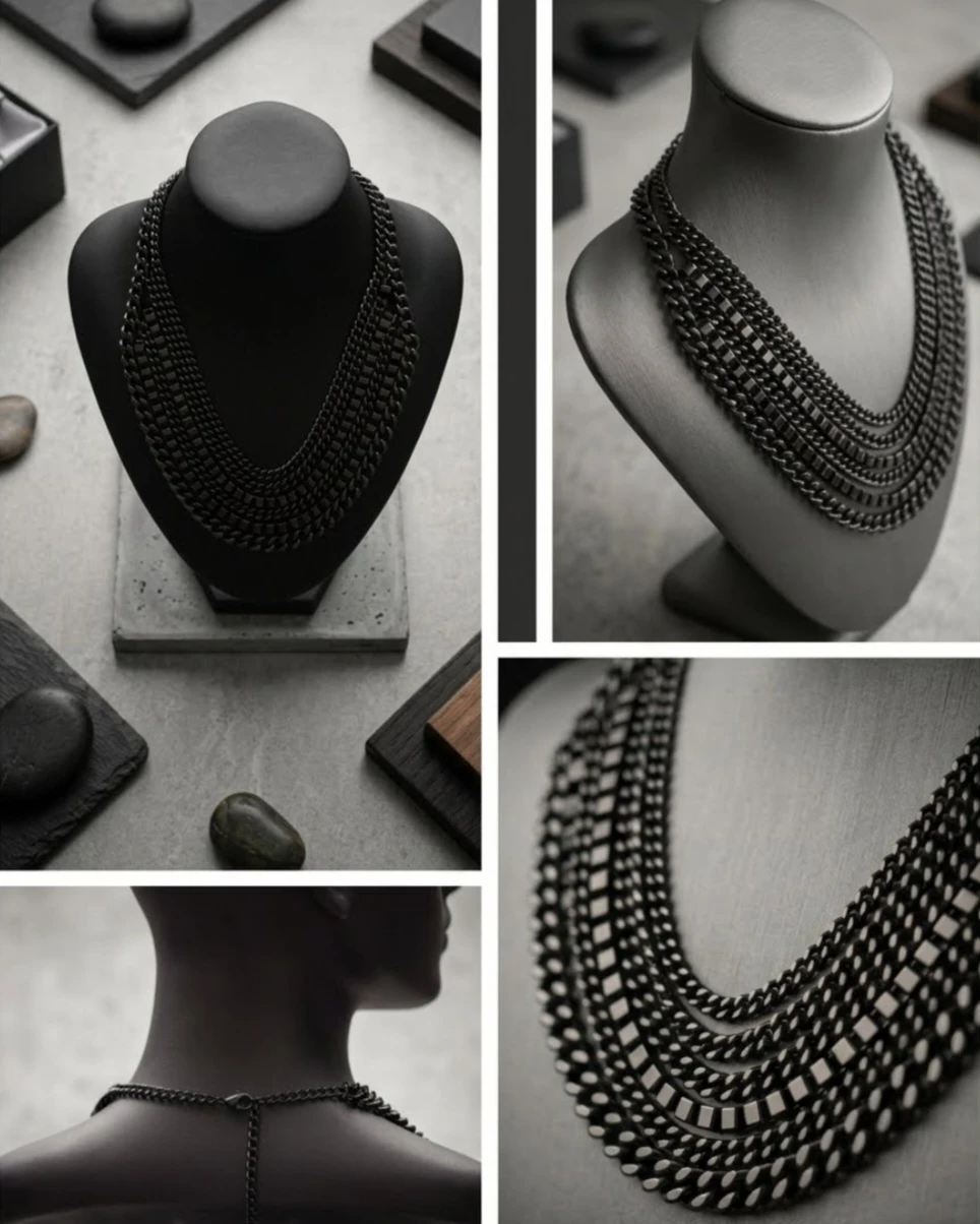 Matte Black Multi-Strand Necklace - photo 3