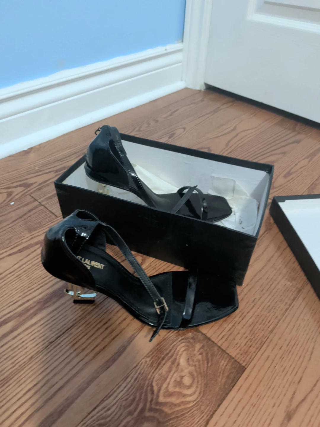 Saint Laurent Black Patent YSL Heel Sandals - photo 4