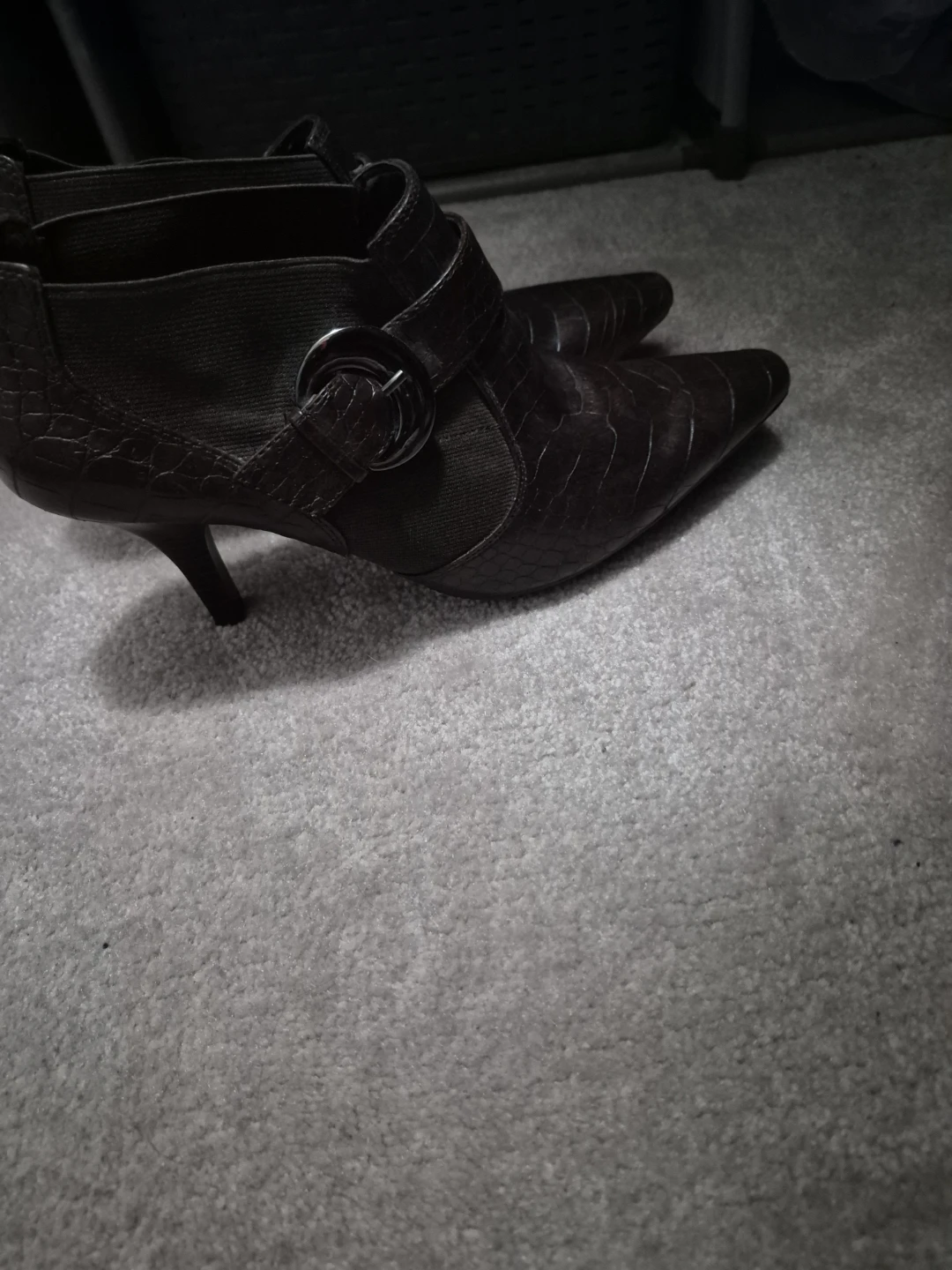 Brown Crocodile Embossed Heeled Ankle Boots - photo 2