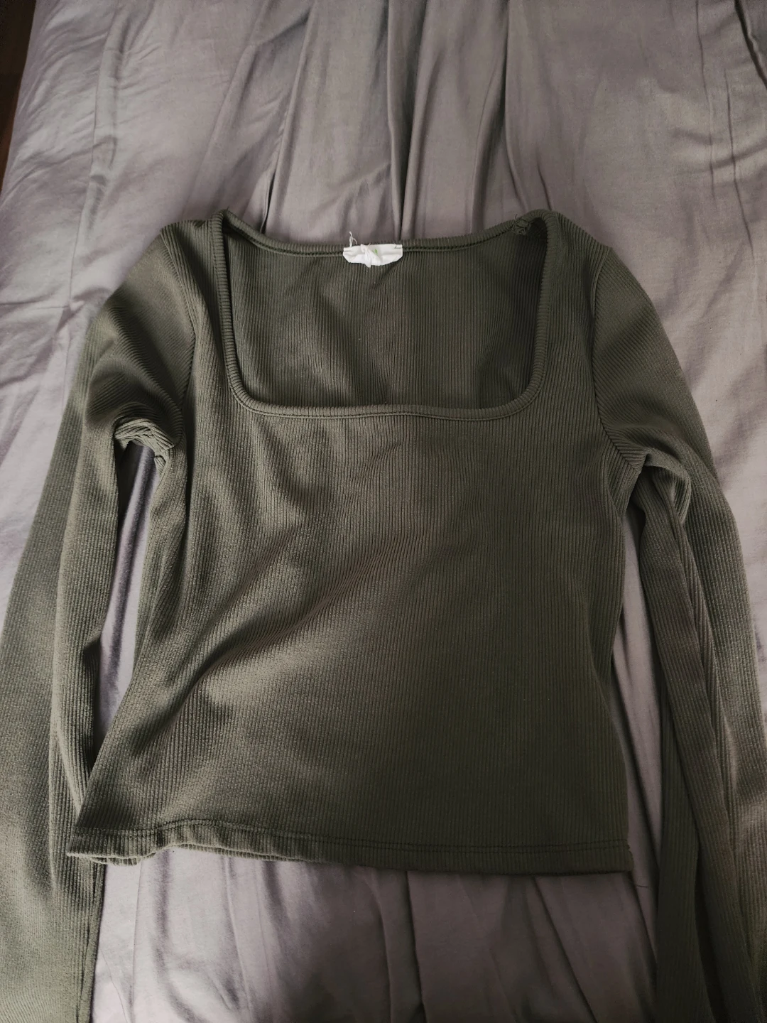 Live in the Moment Ribbed Long Sleeve Top - Olive Green - Size M
