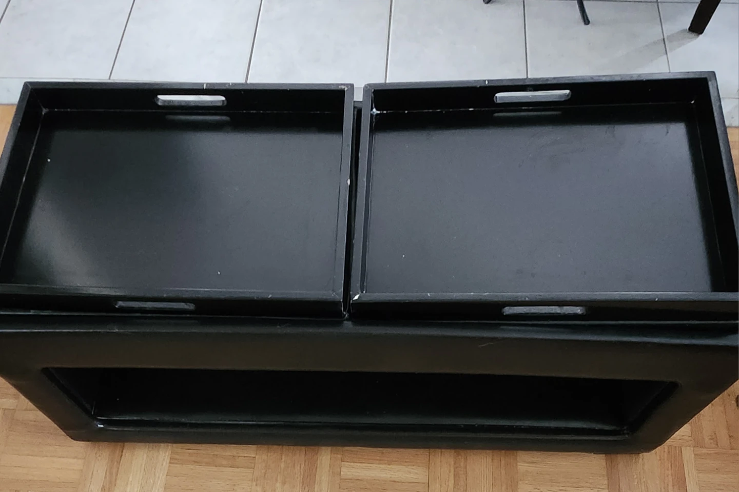 Black Faux Leather Storage Ottoman with Trays - photo 2