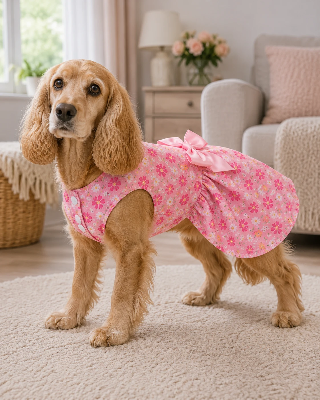 New Pink Floral Dog Dress with Bow - photo 5
