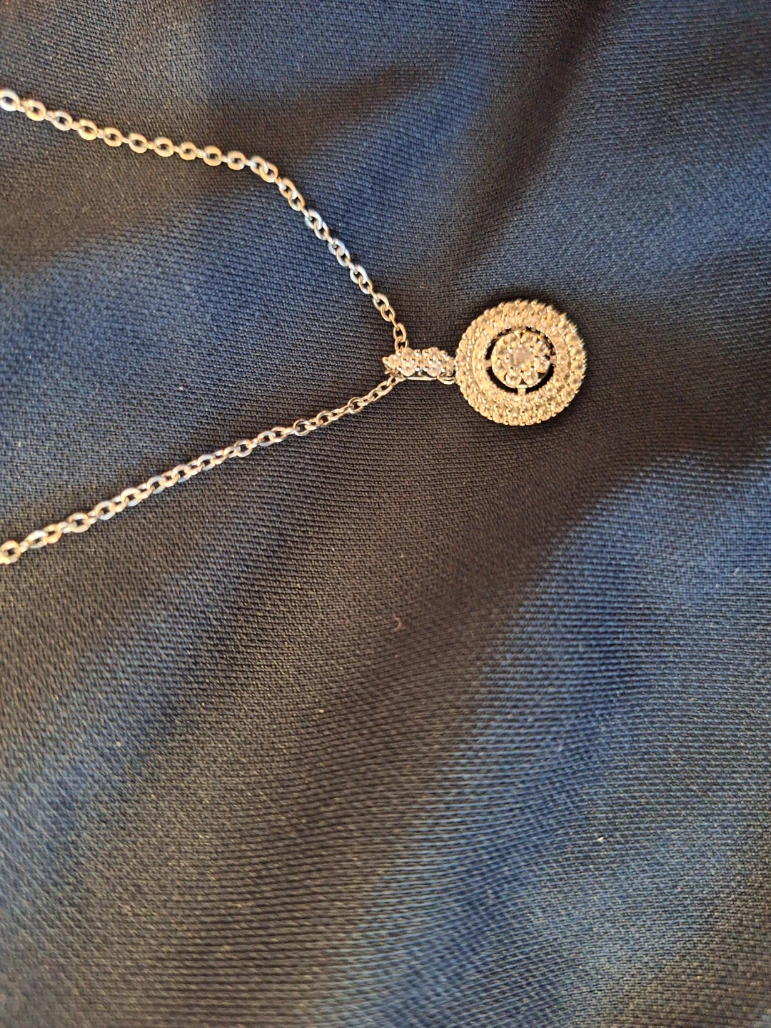 Silver tone pendant necklace cz 15"+2"expention - photo 2