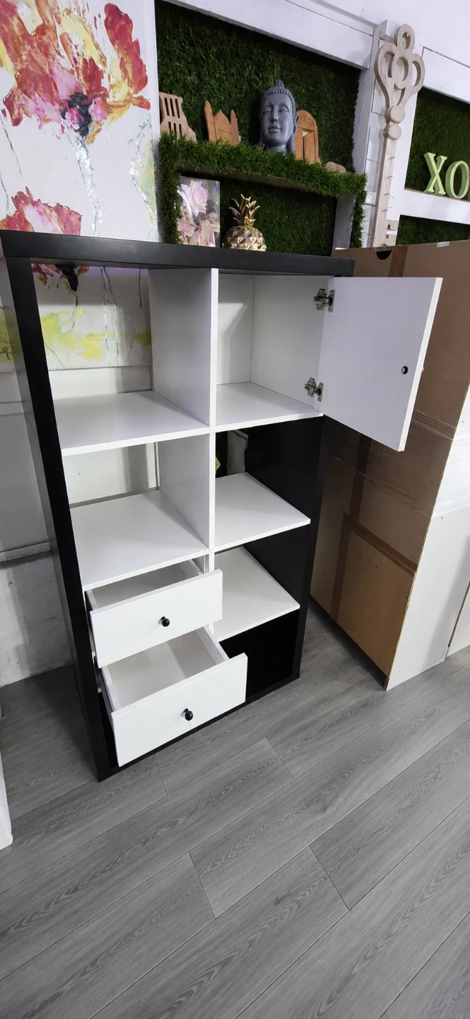Black and White Storage Shelf Unit with Drawers and Cabinet - photo 3