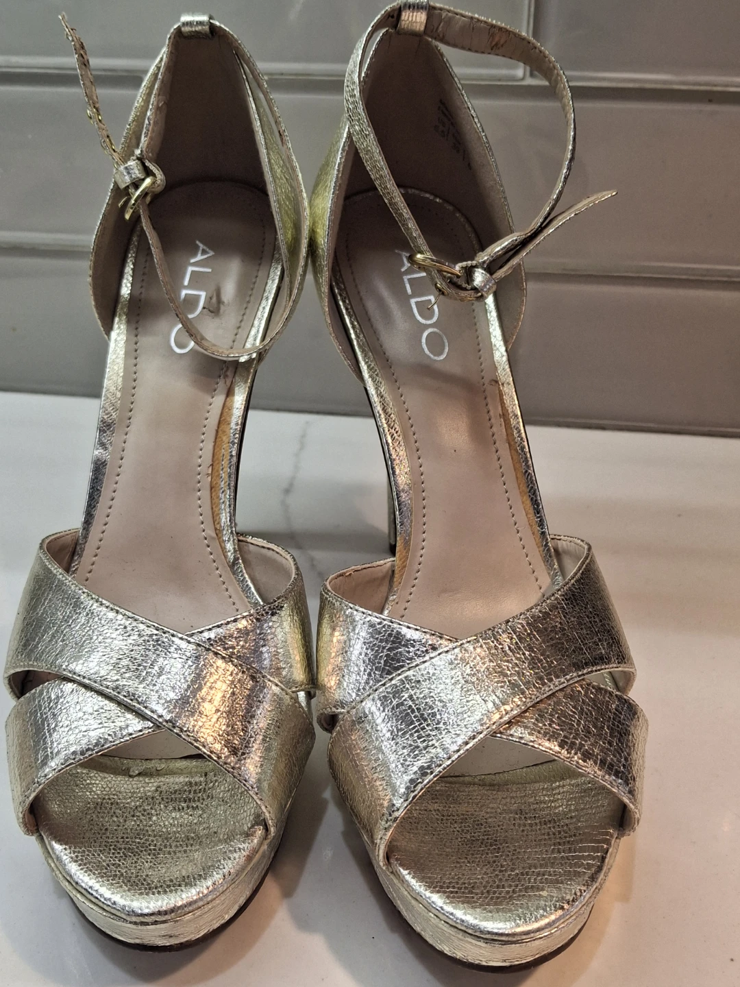 ALDO Gold Strappy Platform Heels - photo 2