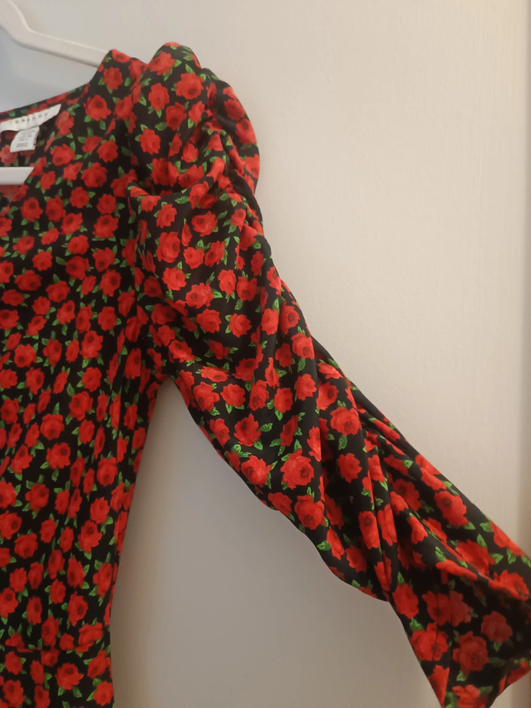Topshop Petite Black Red Floral Puff Sleeve Dress Size US 6 - photo 2