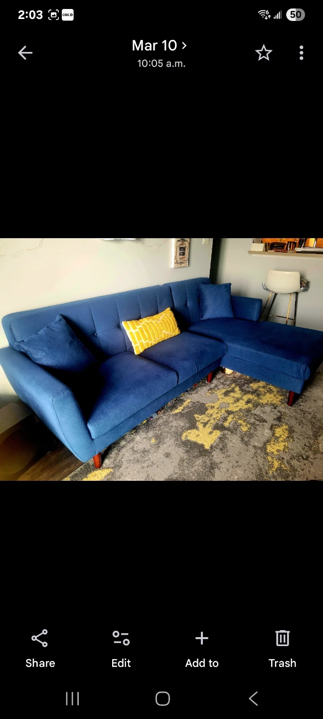 Blue Sectional Sofa with Chaise - photo 2