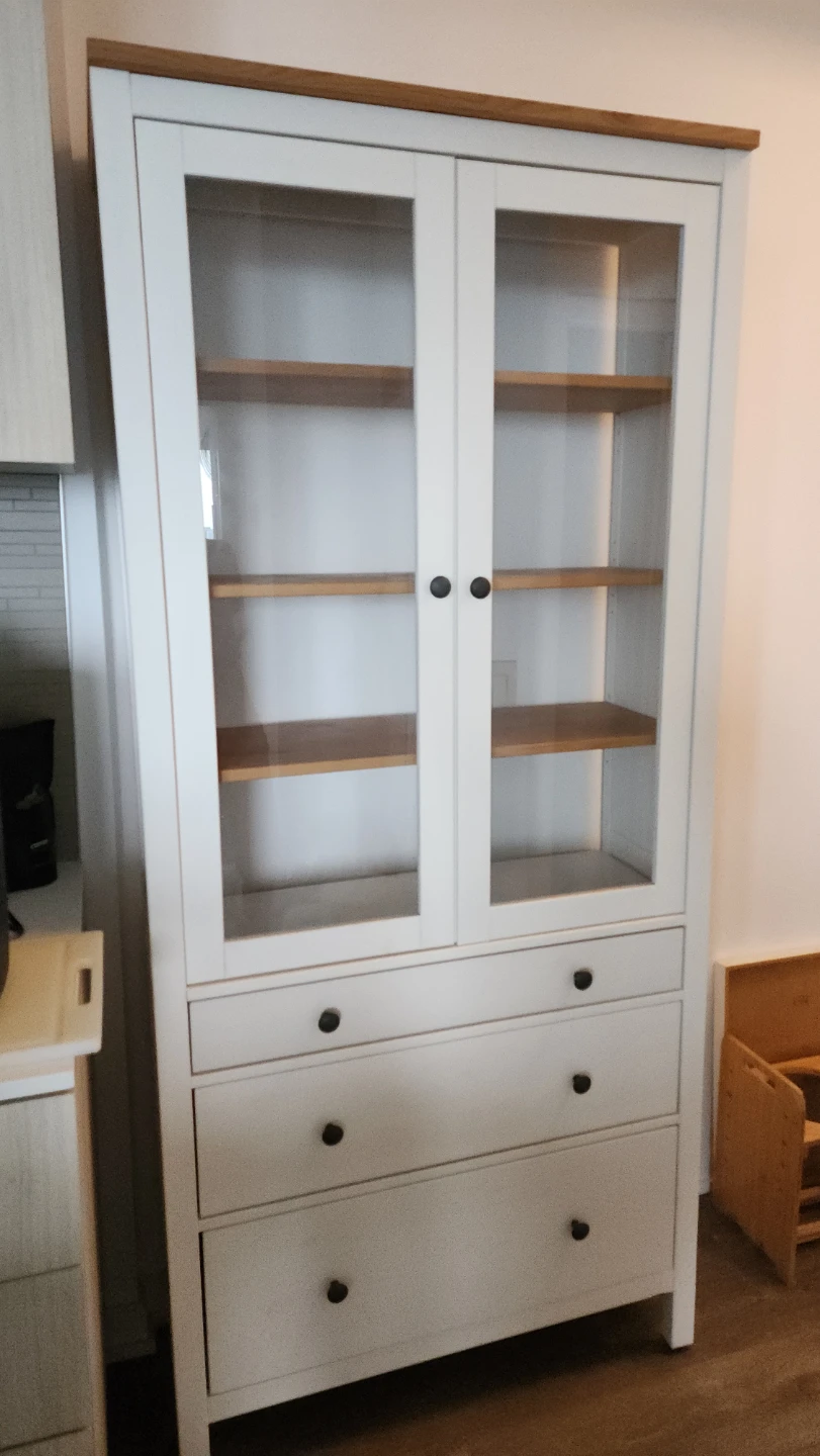 IKEA HEMNES Glass Door Cabinet with 3 Drawers – White And Wood - photo 2