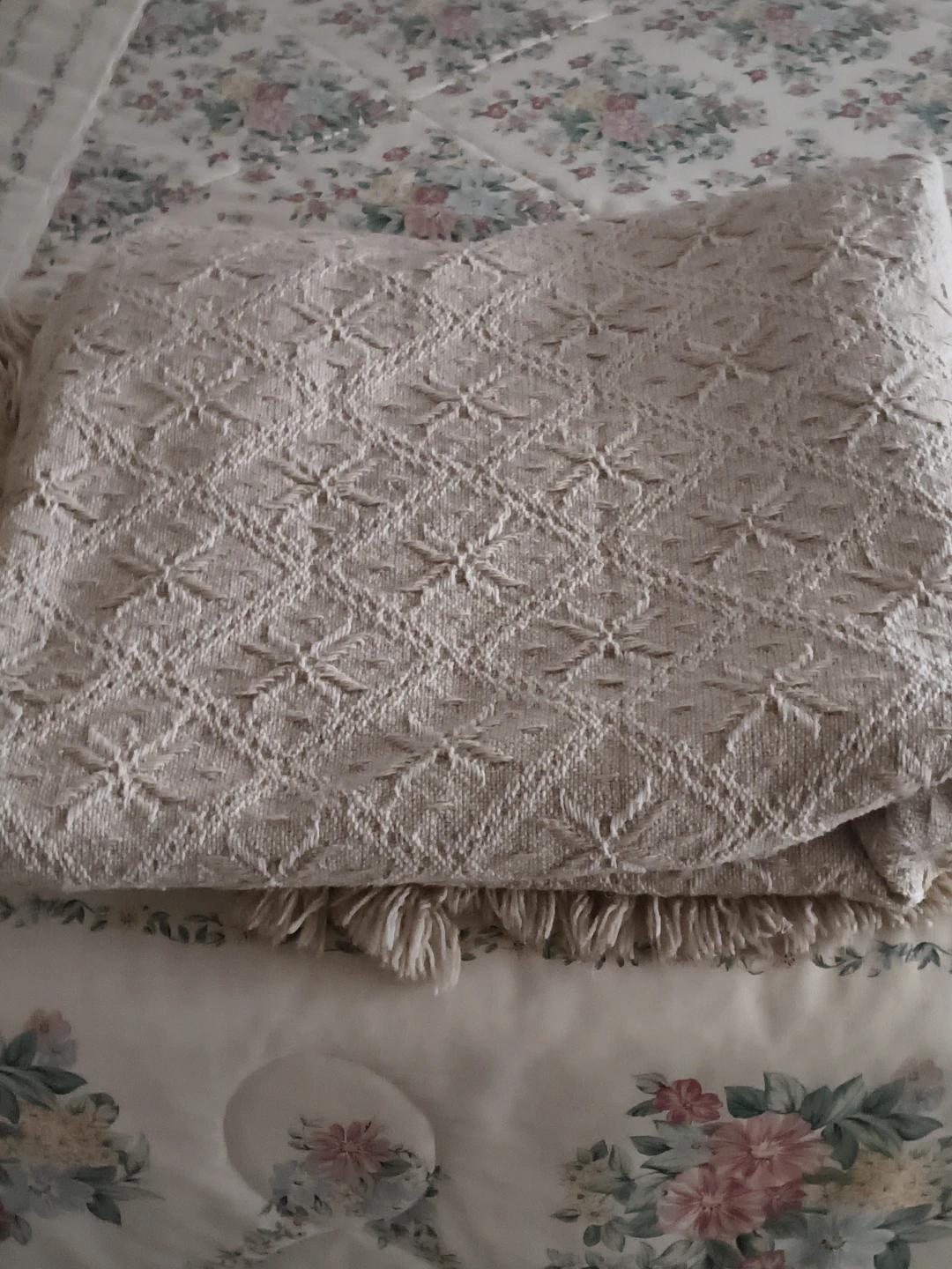 Cream Woven Throw Blanket with Fringe - photo 3