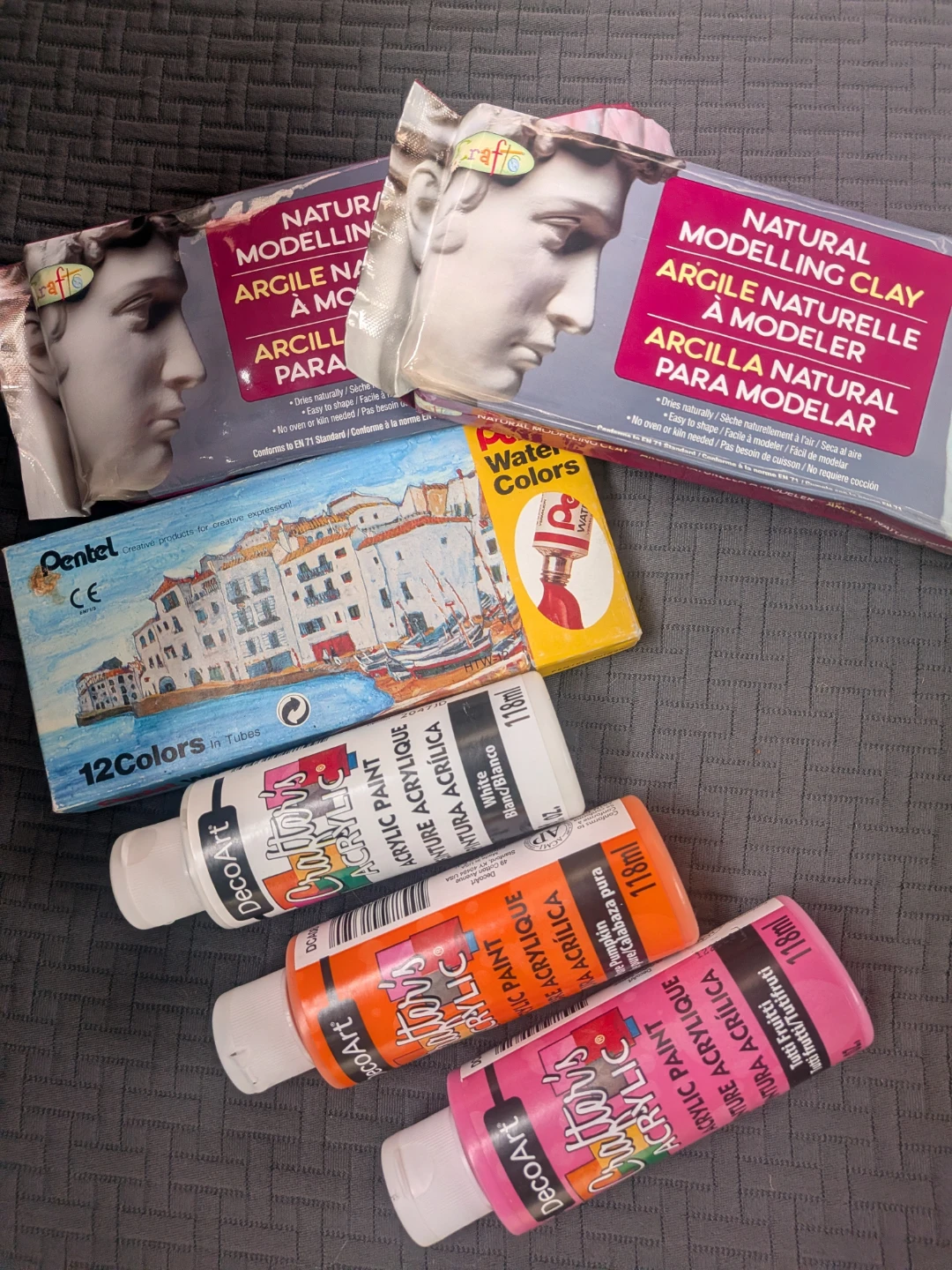 Lot craft items acrylic paint, water colours & modelling clay