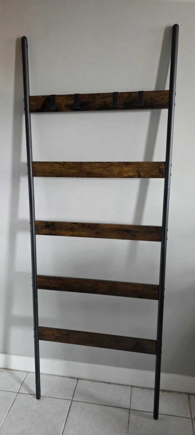 Rustic Ladder Shelf with Hooks