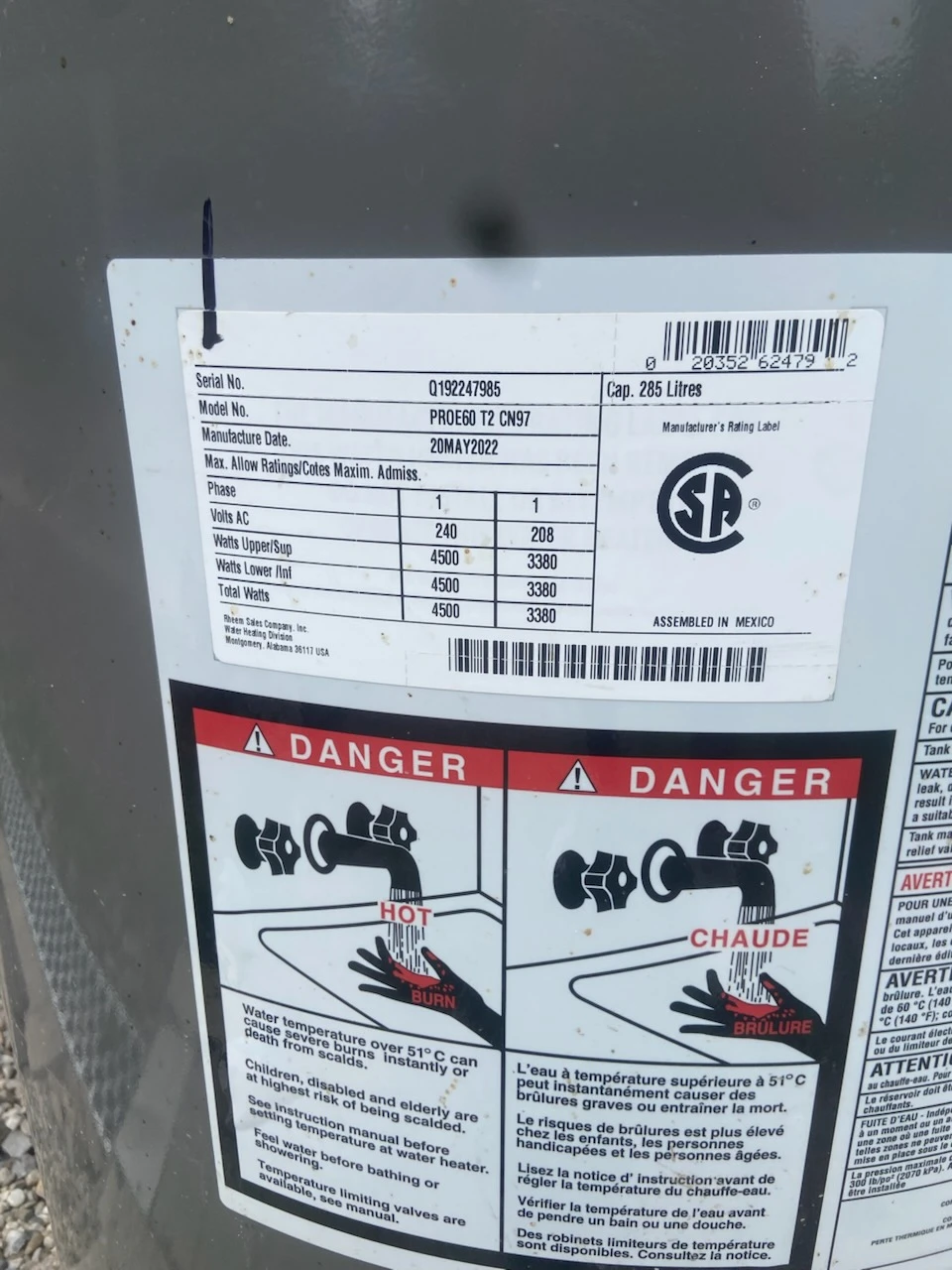 Rheem ProE60 T2 CN97 Water Heater - photo 3