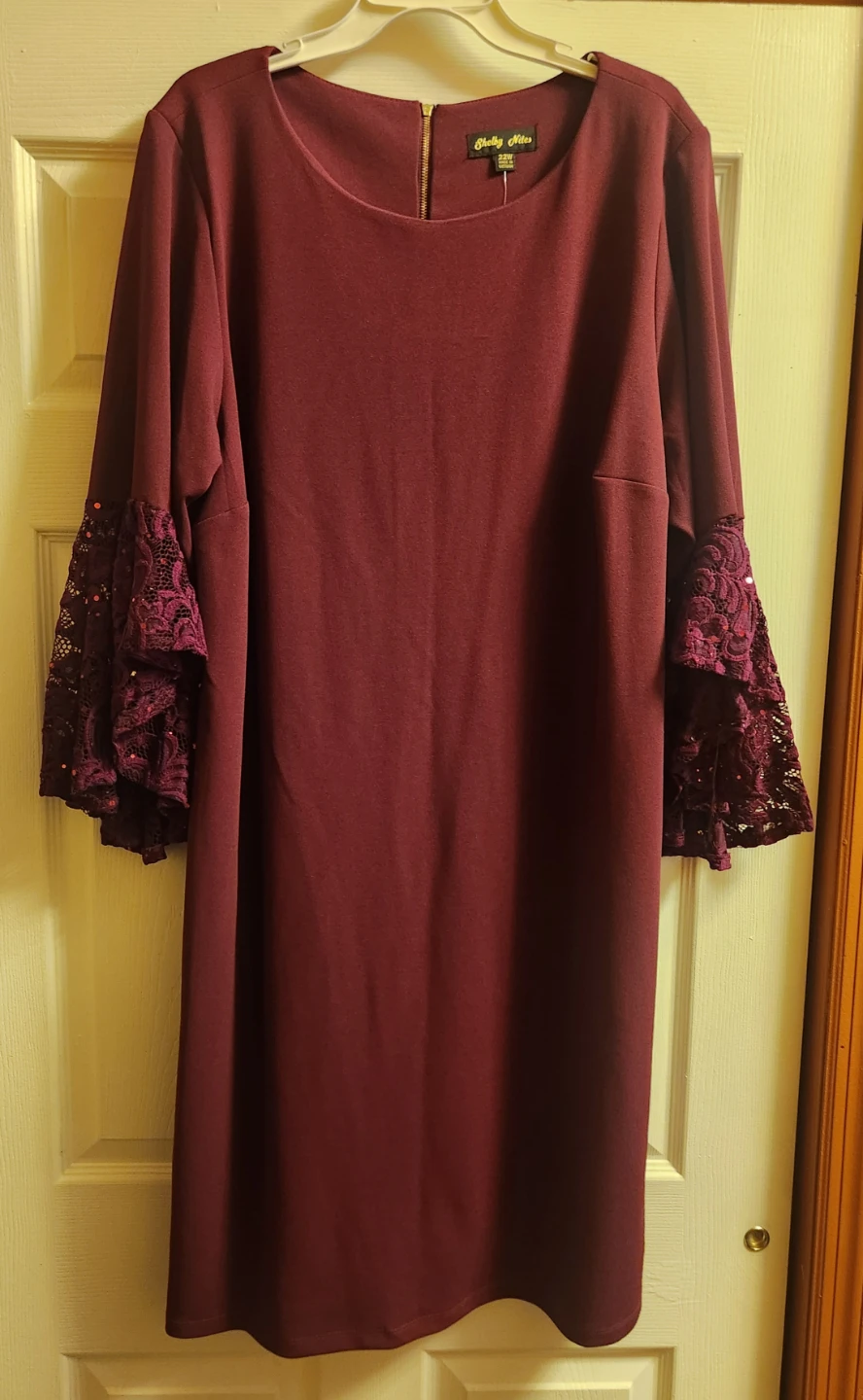 Shelby Nites Wine Lace Sleeve Dress Size 22W