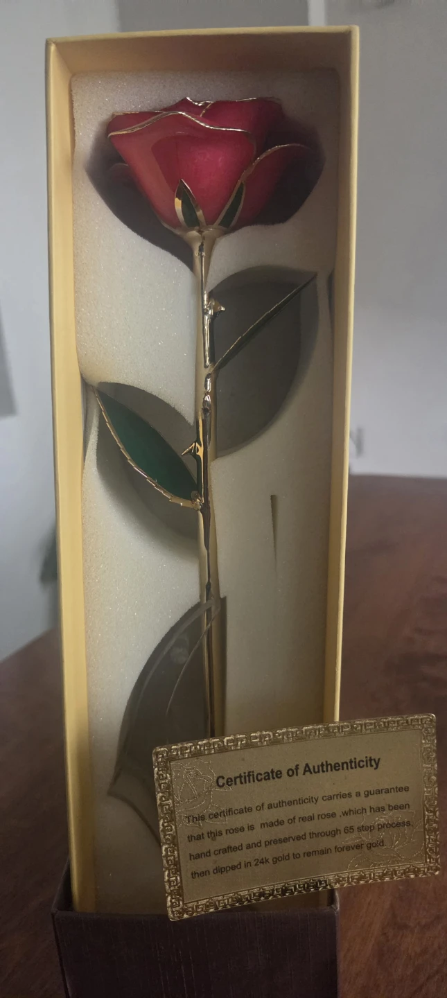 24K Gold Dipped Red Rose with Stand