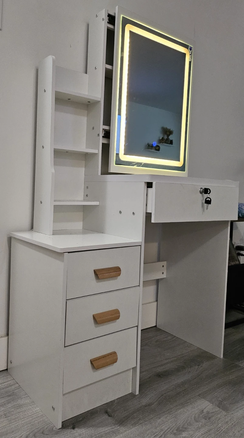White Vanity Table with touch Mirror and Drawers - photo 2