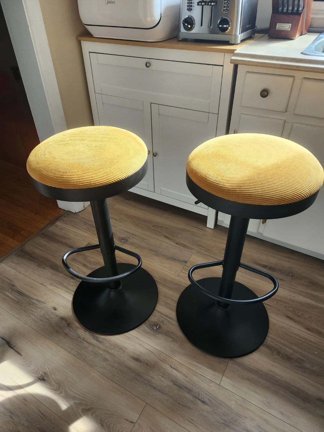 Yellow Corduroy Bar Stools - Set of 2