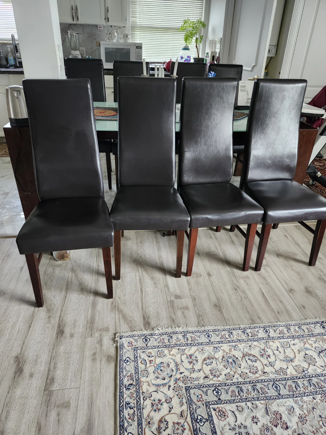 Set of 8 Dark Brown Faux Leather Dining Chairs