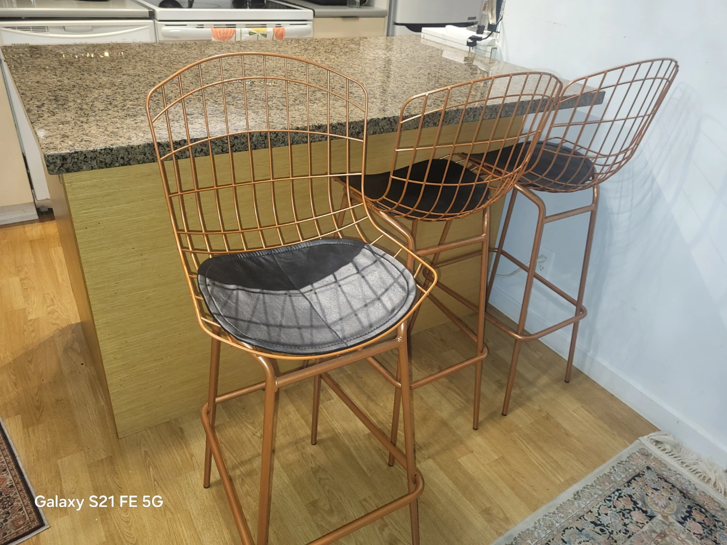 Copper Wire Bar Stools with Black Cushions - photo 3