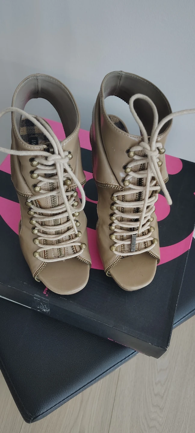 Michael Antonio Women's Taupe Lace-Up Peep-Toe Heels - photo 2