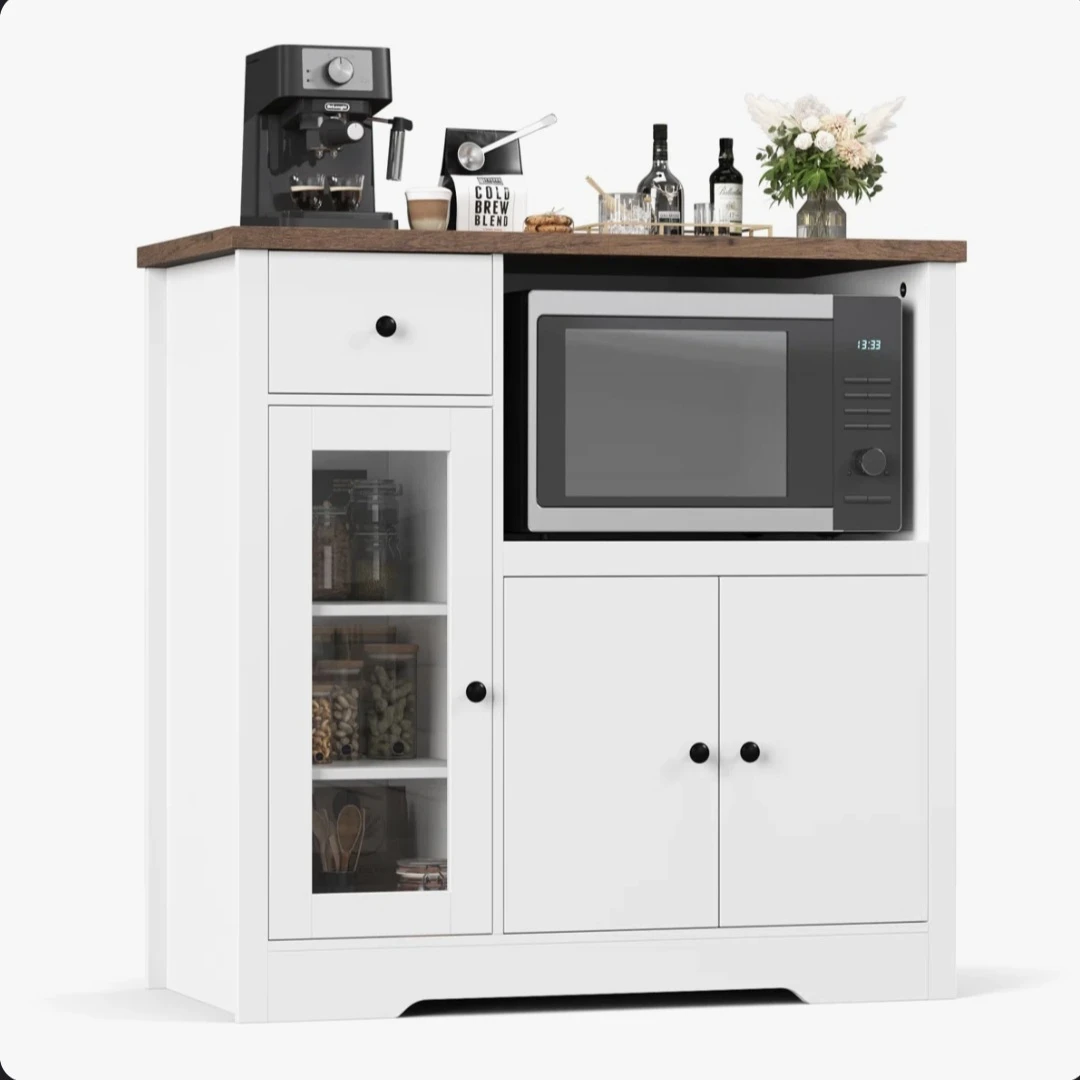 White Storage Cabinet with Drawer and Doors