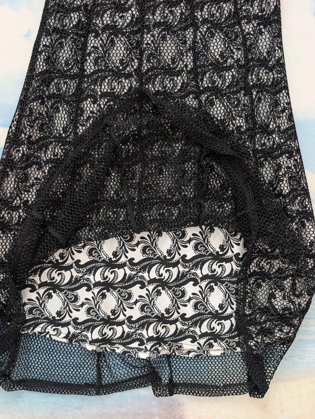 Lapis Black Lace A-Line Skirt with Fishnet Overlay Size S - photo 2