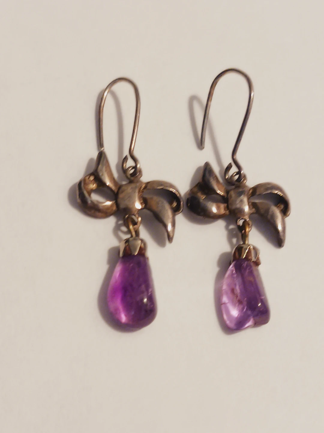 Cute Vintage Bow Earrings with Amethyst Drops - photo 3