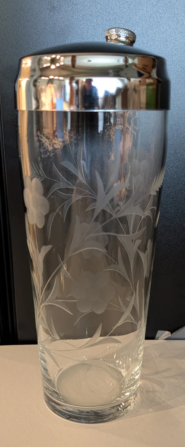 W.J. Hughes Glass "cornflower" Cocktail Shaker