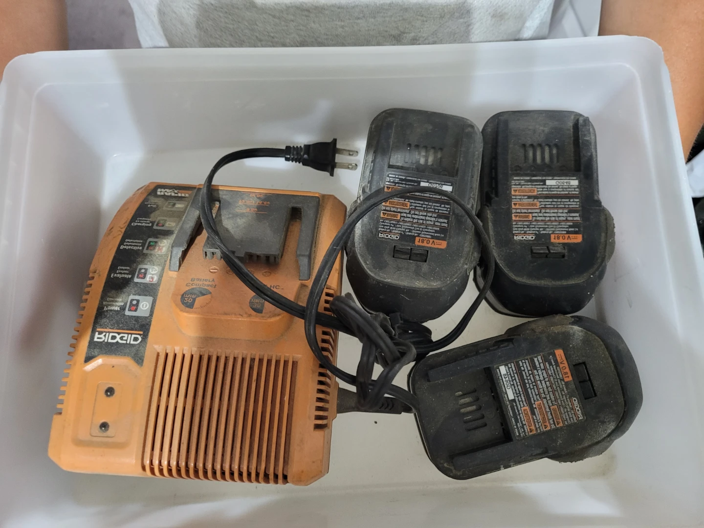 Ridgid Charger and 3 Batteries