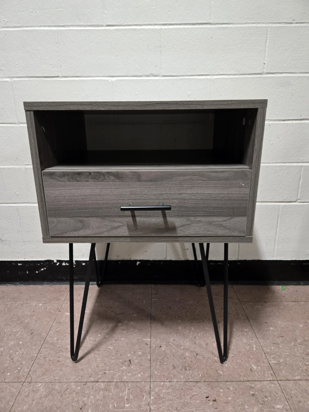Mid-Century Grey Nightstand Accent Table with Drawer - photo 2